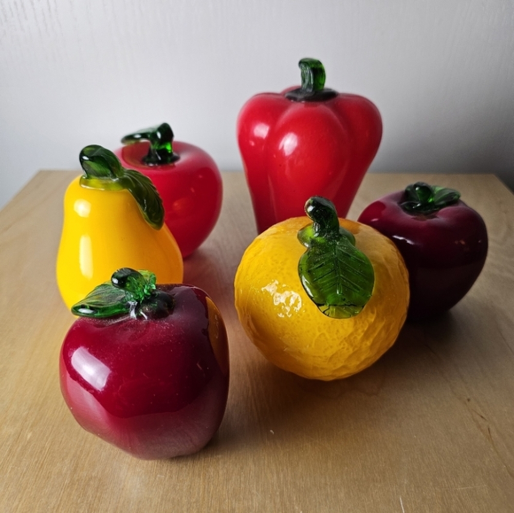 Hand Blown Glass Fruits & Vegetables Murano Style Multi Colored